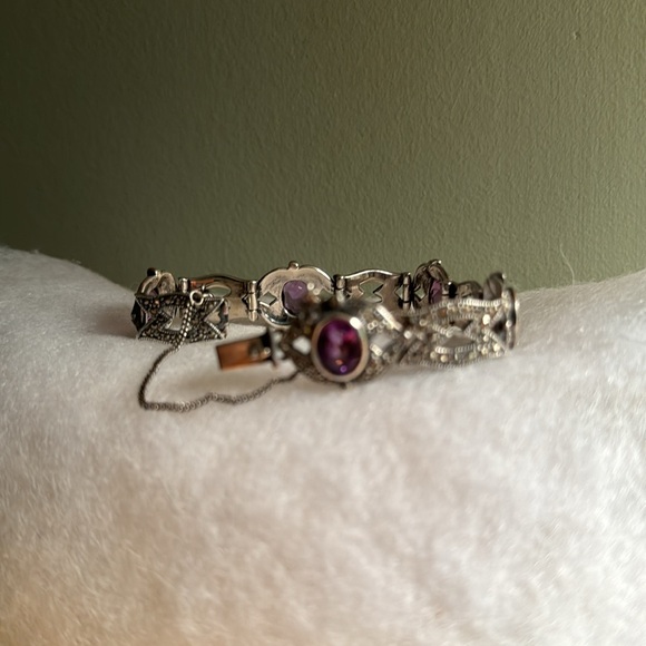 Amethyst bracelet Sterling with Safety Chain - Picture 4 of 4